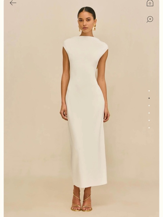 cult gaia Dresses & Skirts - Cult Gaia Deirdra White Draped-Back Midi Dress with Gold Accents